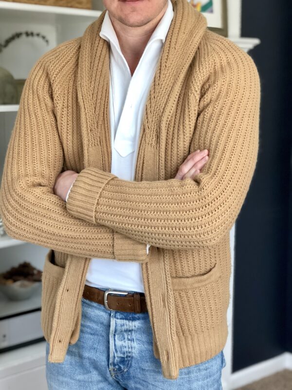 white eidos lupo polo with camel shawl cardigan abercrombie and fitch menswear musings