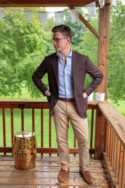 Menswear Musings—Eidos jacket, Proper Cloth shirt, Brooks Brothers chinos, Polo Ralph Lauren suede loafers