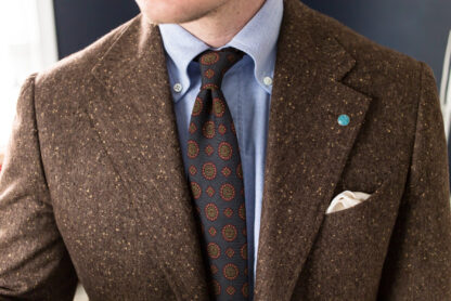 Menswear Musings in an Eidos sport coat, cashmere navy ancient madder neat tie and blue oxford shirt