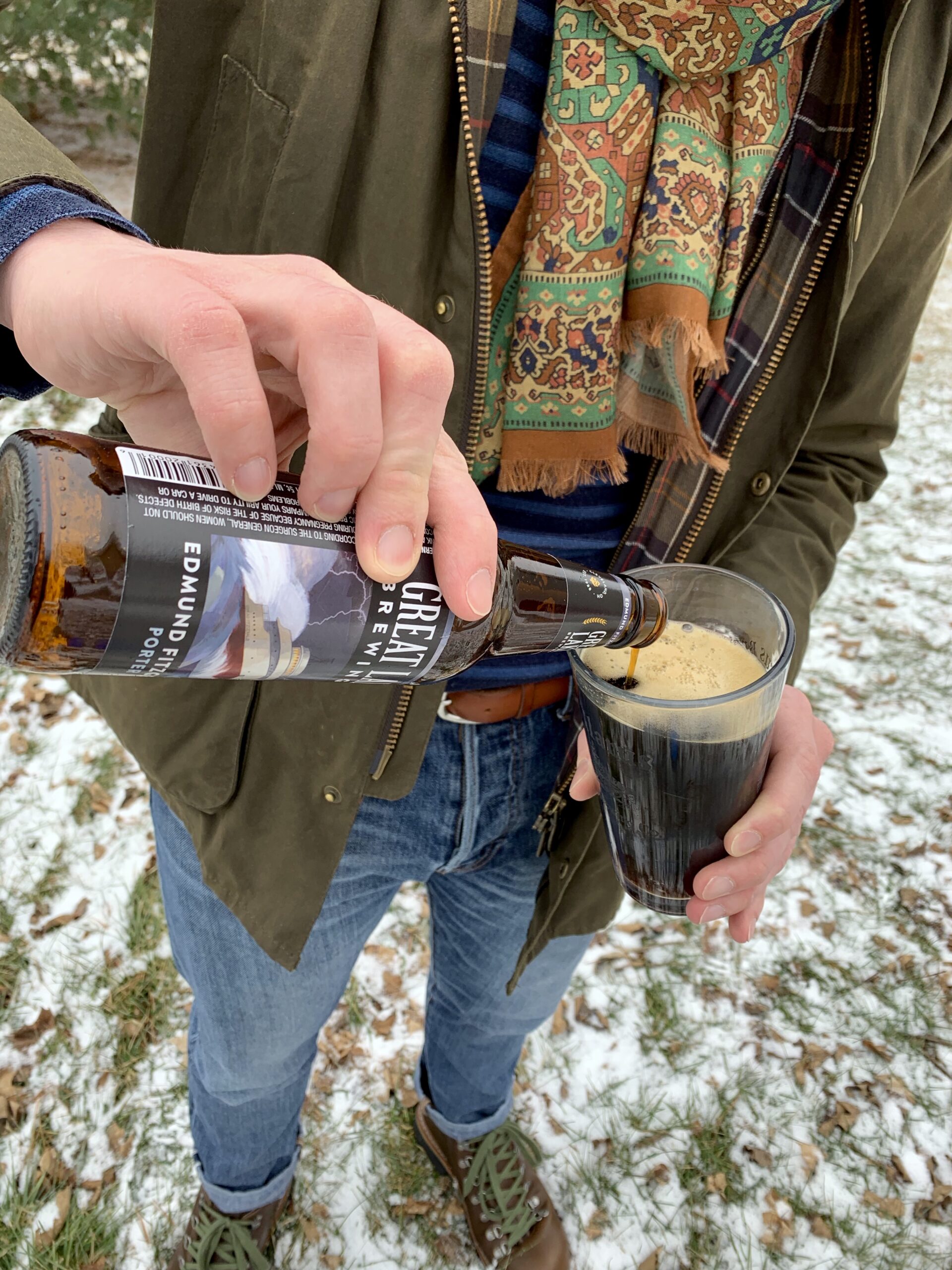 Barbour Ashby jacket, Drake's lightweight scarf, Eidos breton shirt, Orciani leather belt, American Eagle selvedge denim, Eddie Bauer K-6 leather hiking boots, Menswear Musings