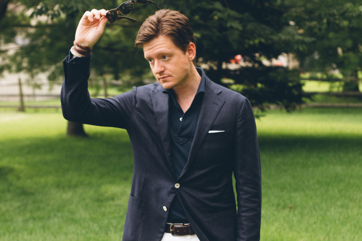 navy shirt and blazer