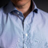Blue hairline stripe custom dress shirt review close up