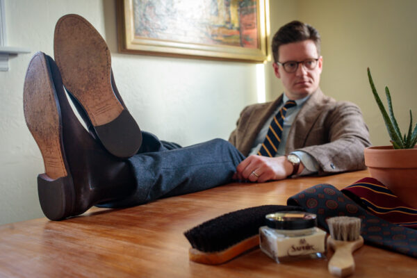 Beckett Simonon dark brown suede Bolton Chelsea boot, styled with flannels and tweed