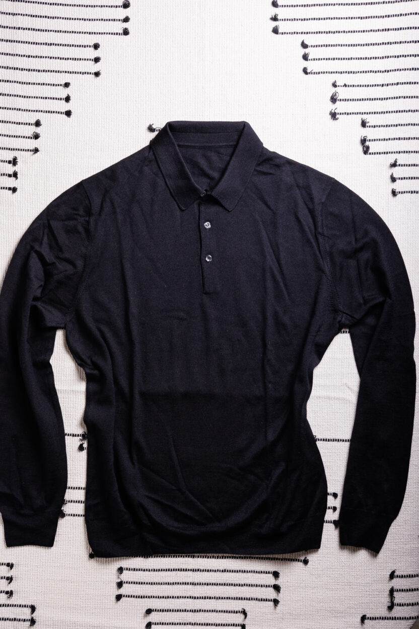 Made-in-Italy Wool/Silk Polo Sweater, Black, Size L - Menswear Musings