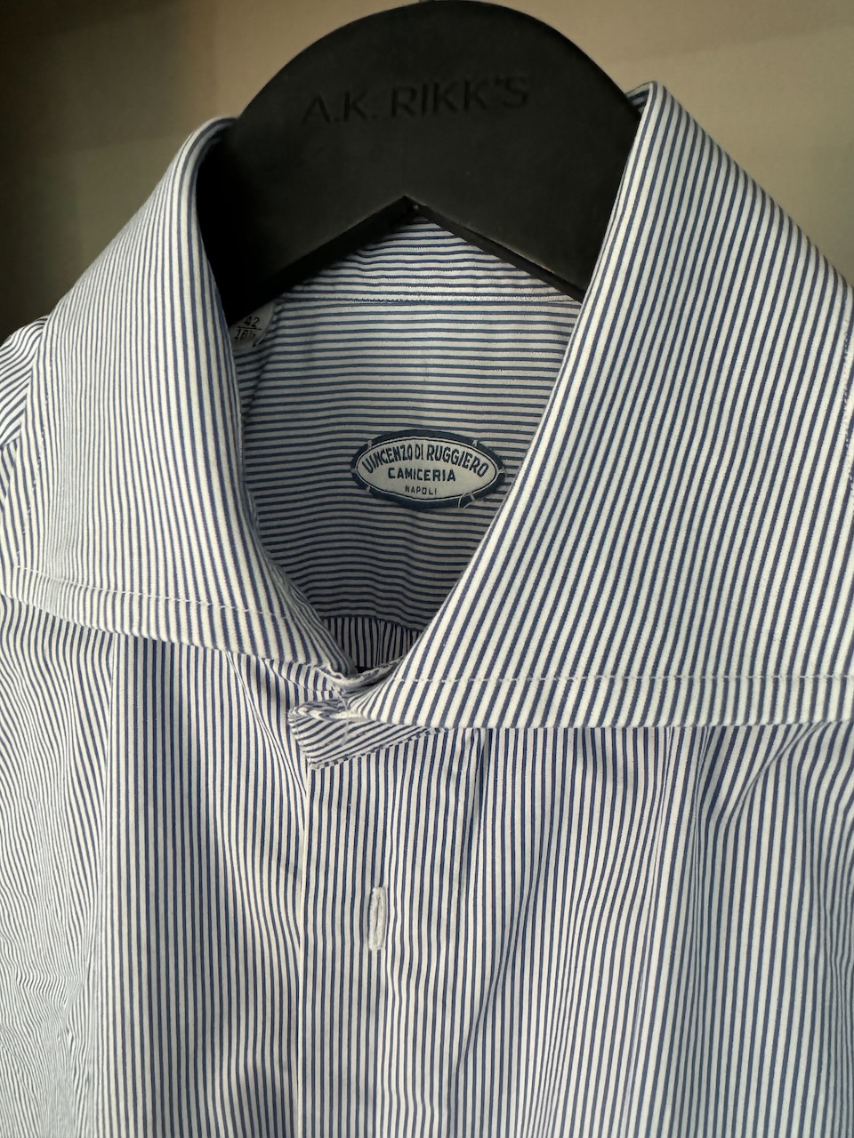 Vincenzo di Ruggiero Pencil Stripe Navy Dress Shirt, 42 (16.5)/34 ...